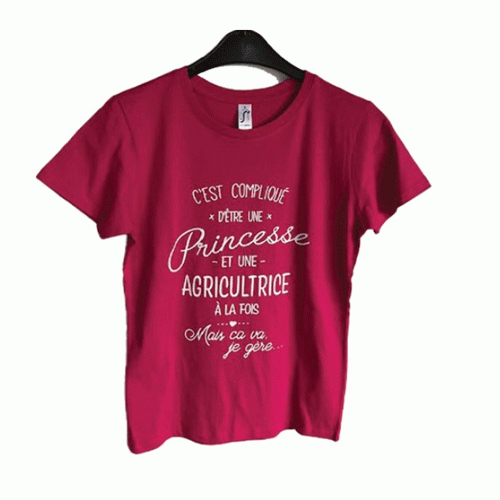 T-shirt - C'est compliqué d'être une princesse et une agricultrice (rose) - Taille M