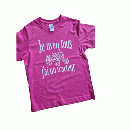 T-shirt (rose) - Je m'en fous, j'ai un tracteur - Taille 5-6 ans