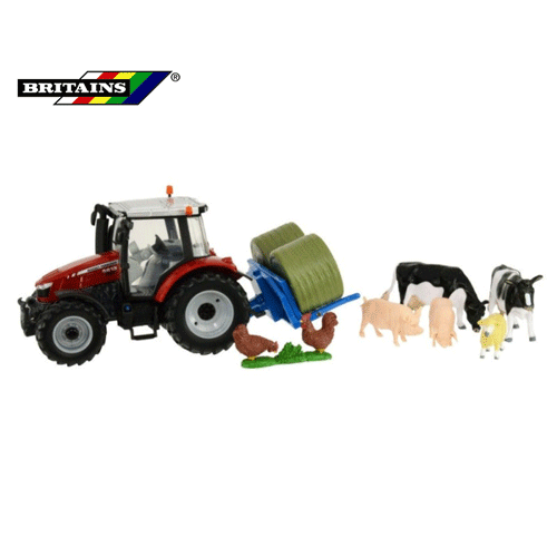 Massey Ferguson - Tracteur + pique-botte + animaux - 1:32