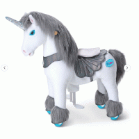 Cheval - poney - licorne blanc et gris 3-4 ans25 kgCheval équipé de roulettes avec frein et son
