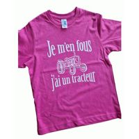 T-shirt (rose) - Je m'en fous, j'ai un tracteur - Taille 9-11 ans
